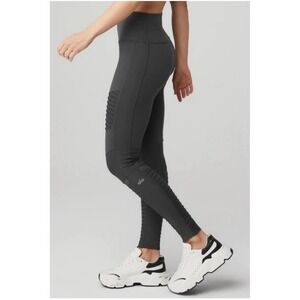 Alo Yoga Moto Leggings Anthracite High Waist Mesh - XSmall